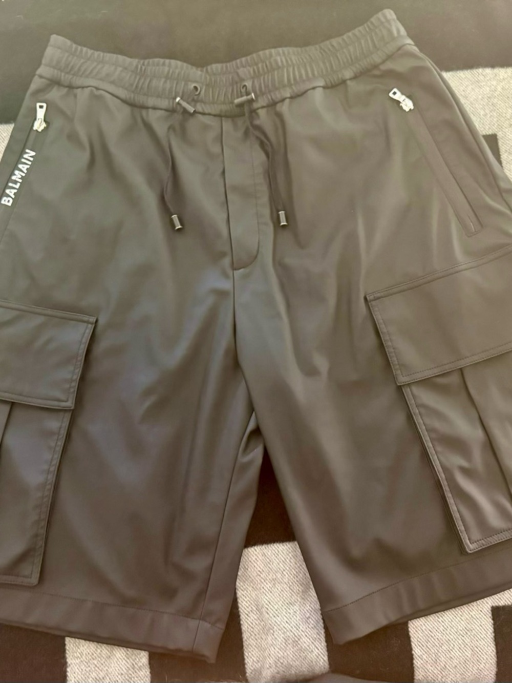 Balmain Black Cargo Shorts with Zip Pockets